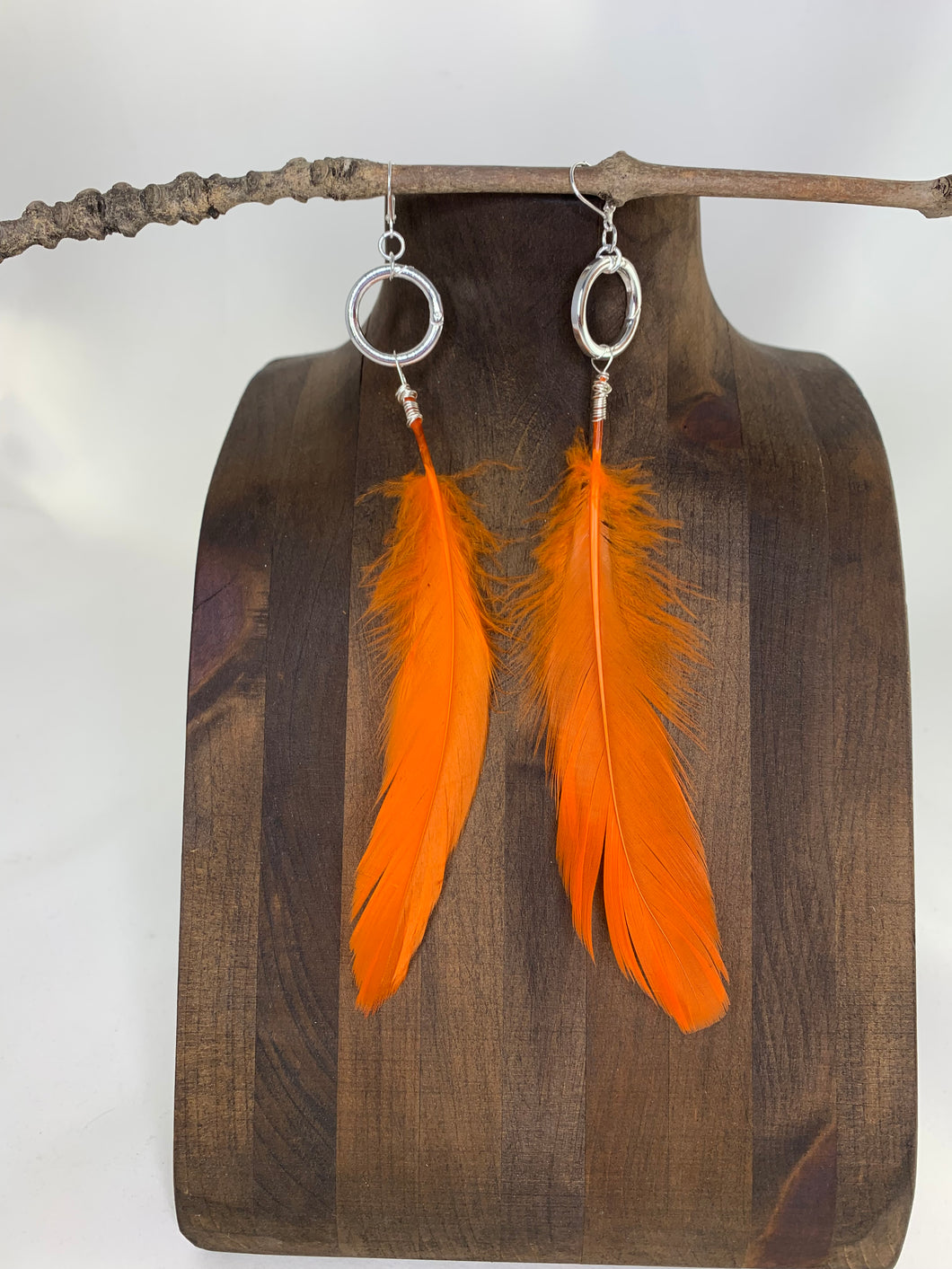'Phoebe' - Orange Feather Earrings