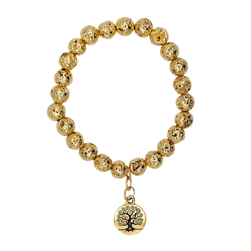 Bling Bracelet, Gold plated 8mm Lava Bead & Charm