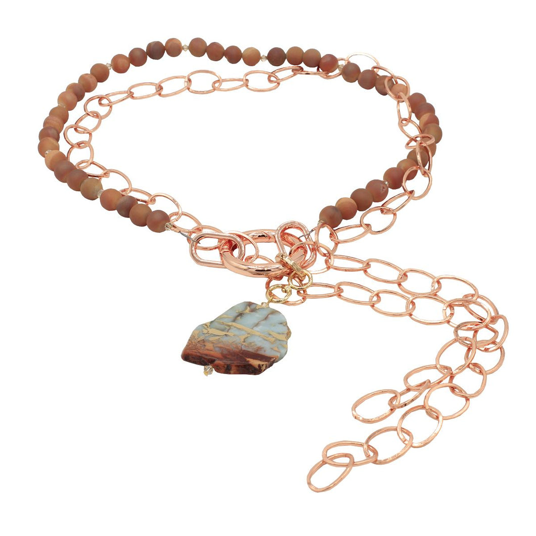 Isa and Druzy Combination - Rose Gold, Peach Druzy and Jasper Pendant