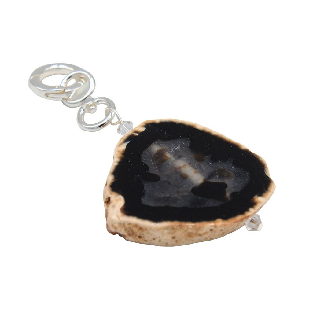 Black Agate Pendant with Silver Hardware