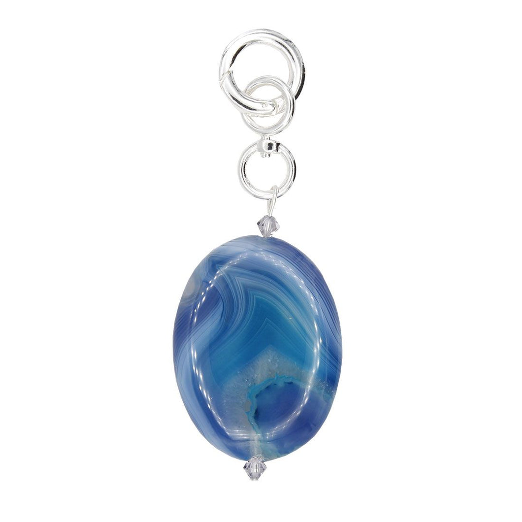 Bluewater Agate and Pendant Swarovski Crystal with Silver